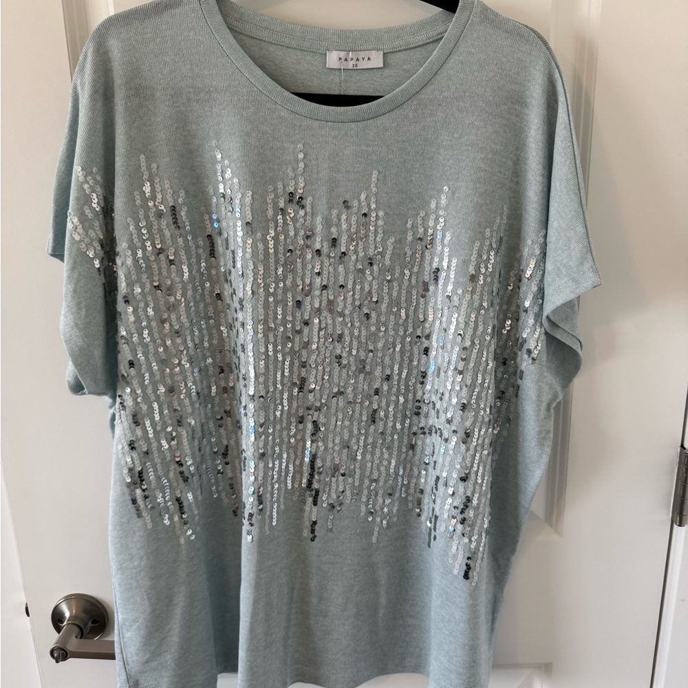 Papaya Silver Sequin Light Blue Tee